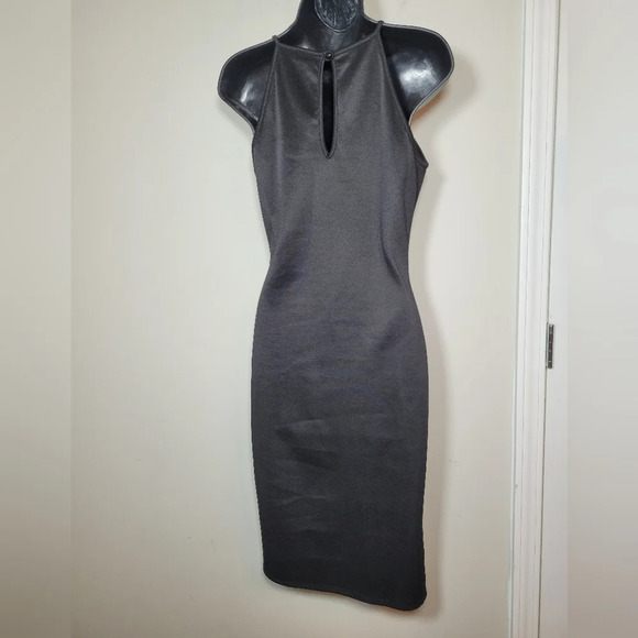 January 7 Black and Gold Bodycon Halter Midi Dress sz M - Picture 2 of 6